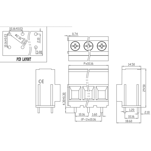 10.16 mm Pitch Schraubenstart -PCB -Anschluss Block Hochstromanterminal